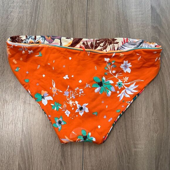 Maaji Floral Orange Stripe Reversible Classic Fit Bikini Bottom Size XL - Picture 7 of 8